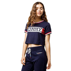 TOMMY HILFIGER WOMENS TOMMY LOUNGE CROP TEE - PEACOAT